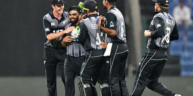 New Zealand team celebrates. (Photo by GIUSEPPE CACACE / AFP)