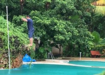 Salman Khans makes an impressive back flip into pool