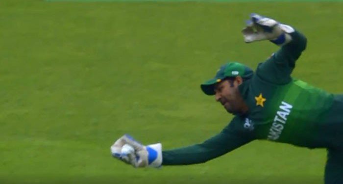 Sarfaraz took an outstanding catch during their match against New Zealand in Birmingham which Pakistan won by six wickets to remain in contention of the semi-finals.