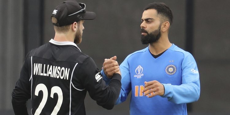 Virat Kohli congratulates New Zealand skipper Kane Williamson after the World Cup game, Wednesday