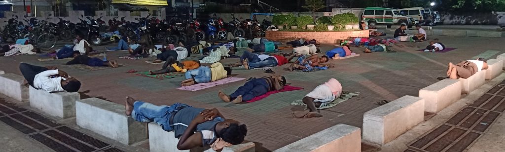 Attendants sleep under open sky at PRMMCH