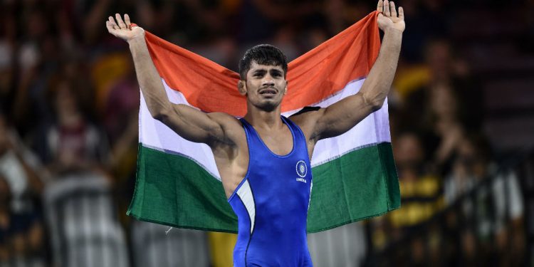 Rahul Aware won gold in the 61kg freestyle category