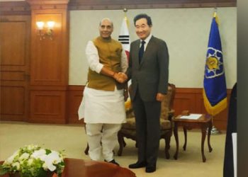 Rajnath Singh with South Korean PM Lee Nak-Yon, Wednesday