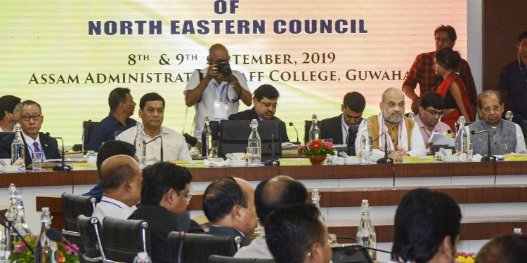 Union Home Minister Amit Shah (2nd right) at the plenary session of the North East Council