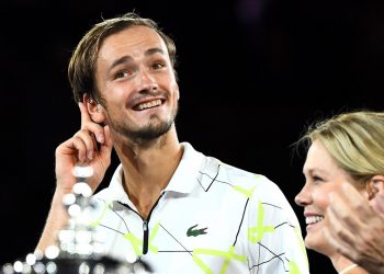 September 8, 2019 - Daniil Medvedev during the Men's Singles Final trophy presentation at the 2019 US Open. (Photo by Garrett Ellwood/USTA)