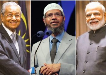 (From left) Mahathir Mohamad,  Zakir Naik,and Narendra Modi