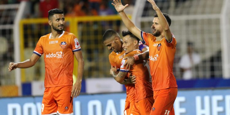 Ferran Corominas of FC Goa celebrates after scoring against Chennaiyin FC