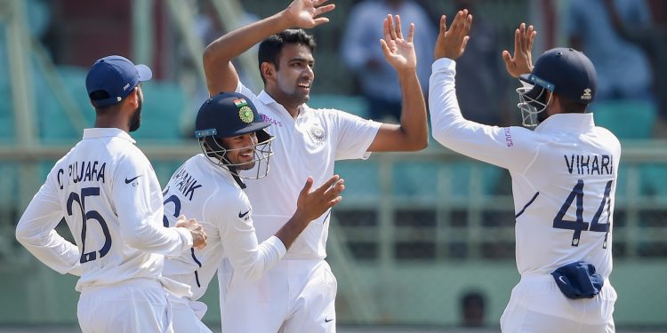 Ravichandran Ashwin became the joint-quickest to the 350-wicket mark in Tests with Muttiah Muralitharan