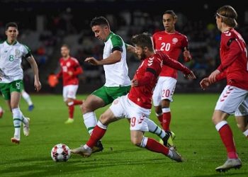 Midfield action during the Denmark-Republic of Ireland game