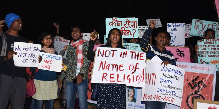 Students from various colleges and universities hold a demonstration at the Lower PMG to oppose the CAA and NRC