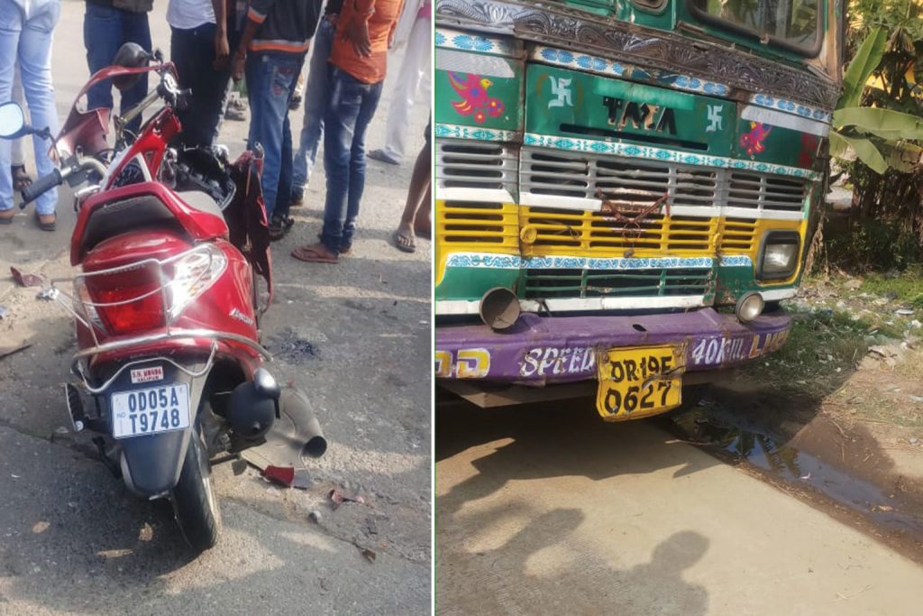 Coal laden truck hits scooter, two injured