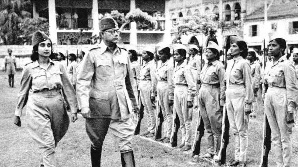 Netaji with women soldiers of the Azad Hind Fauj