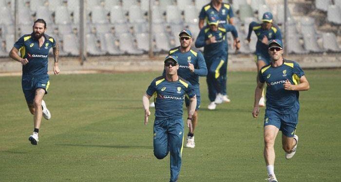 Australian team practicing ahead of Tuesday's encounter with India in Mumbai.