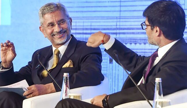 Jaishankar addressing a gathering at the Raisina Dialogue.