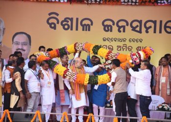 Amit Shah at a BJP rally in Bhubaneswar, Friday