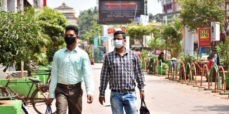 The Market Building in Capital city wears a deserted look amidst coronavirus scare even as two men are walking with masks, Monday