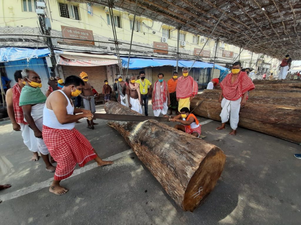 Maharana servitors start chariot construction for Rath Yatra