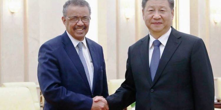 Director general of the World Health Organization  Tedros Adhanom with Chinese president Xi Jinping.