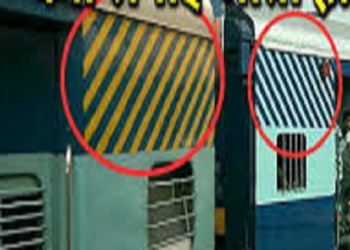 Why are yellow and white stripes used in train coaches?