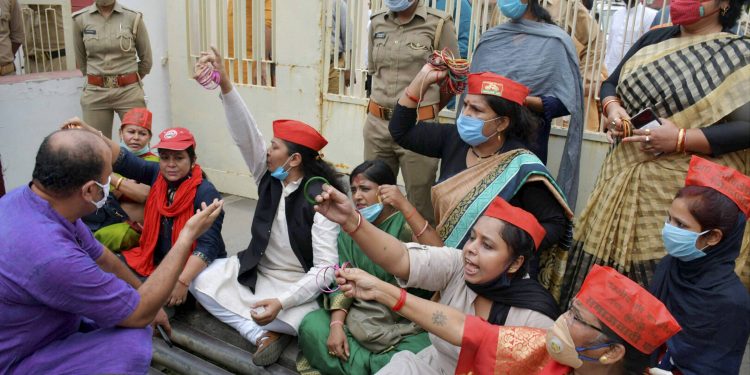 Protests in Varanasi. (PTI photo)