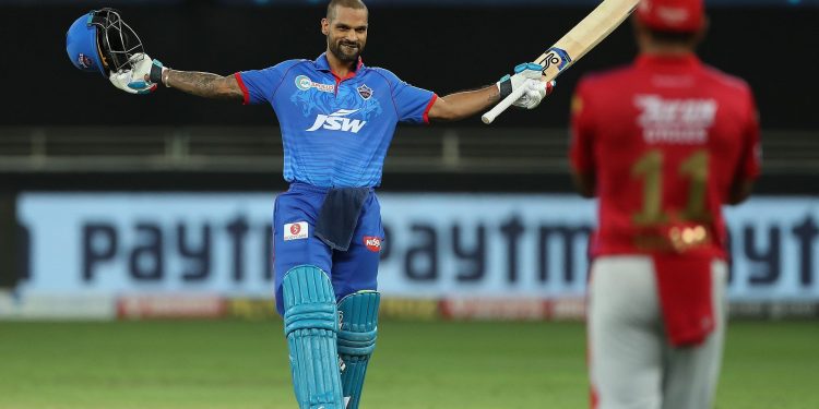 Shikhar Dhawan celebrates his historic century as he becomes the first batsman to score back-to-back hundreds in IPL