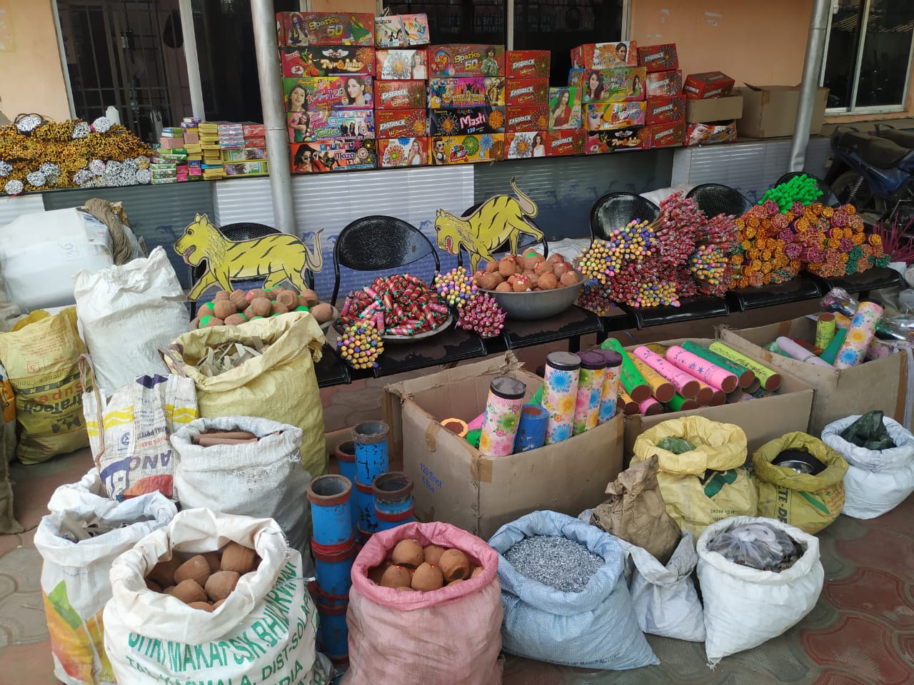 Seized firecrackers and raw materials