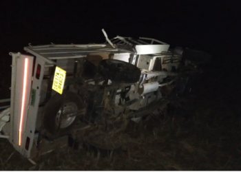 The mangled pickup van