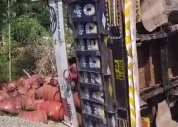 LPG cylinder-laden truck overturns near Bhubaneswar