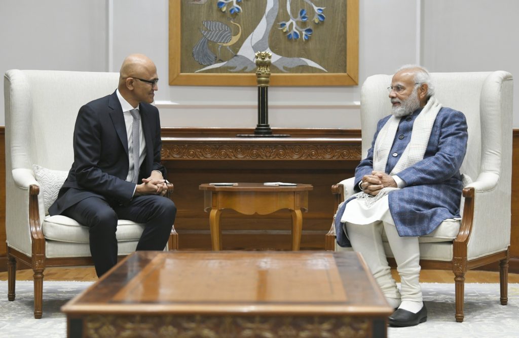 Chairman and CEO of Microsoft Corporation Satya Nadella on Thursday met Prime Minister Narendra Modi,(twitter)