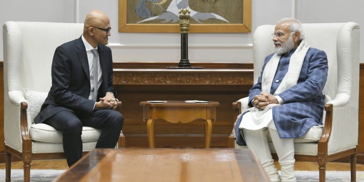 Chairman and CEO of Microsoft Corporation Satya Nadella on Thursday met Prime Minister Narendra Modi,(twitter)