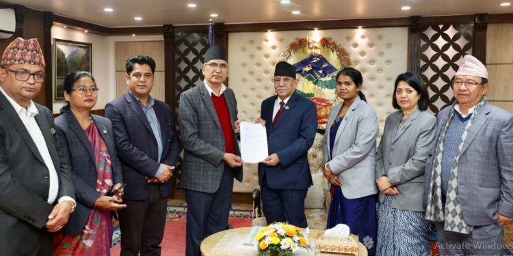 CPN-UML ministers proffering their resignation to Prime Minister Pushpa Kamal Dahal ‘Prachanda’ (Image: Twitter)