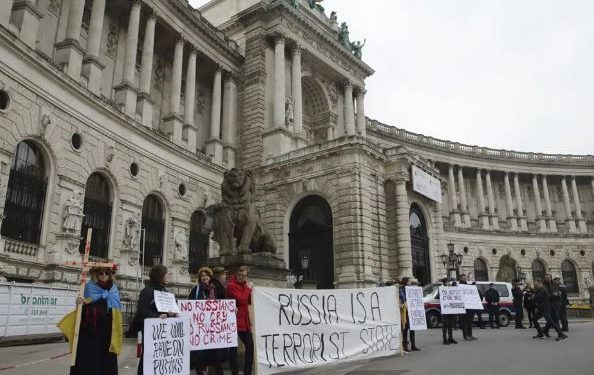 Protests against Russia in front of OSCE assembly building in Vienna