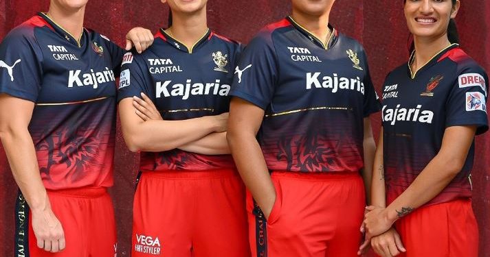 RCB Women's Team skipper Smriti Mandhana along with Sophie Devine, Richa Ghosh and Renuka Thakur (Image: Twitter)