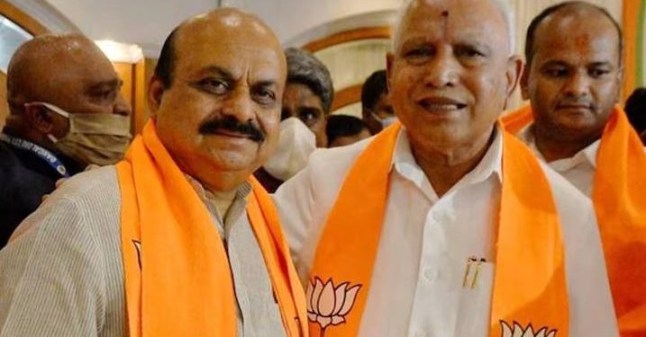 Karnataka CM Basavaraj Bommai  with former CM B S Yediyurappa (Image: PTI)