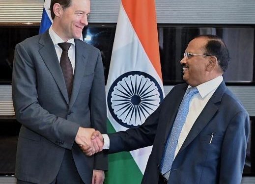 NSA Ajit Doval with Deputy Russian PM Denis Manturov (Image: sidhant/Twitter)