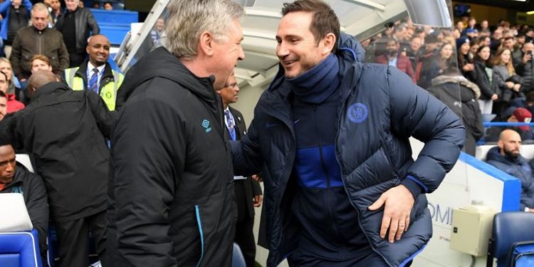 Frank Lampard with his former Chelsea Manager Carlo Ancelotti (Image: FrankKhalidUK/Twitter)