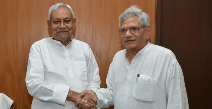 Bihar CM Nitish Kumar meets CPI(M) leader Sitaram Yechury (Image: SitaramYechury/Twitter)