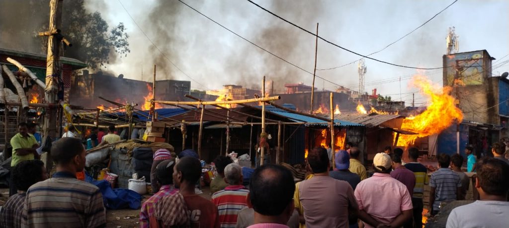 Odisha Fire mishap at daily market engulfs 50 shops in Keonjhar district