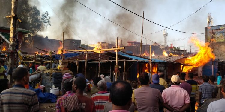 Odisha Fire mishap at daily market engulfs 50 shops in Keonjhar district