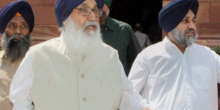 Prakash Singh Badal with Sukhbir Singh Badal (Image: PTI)