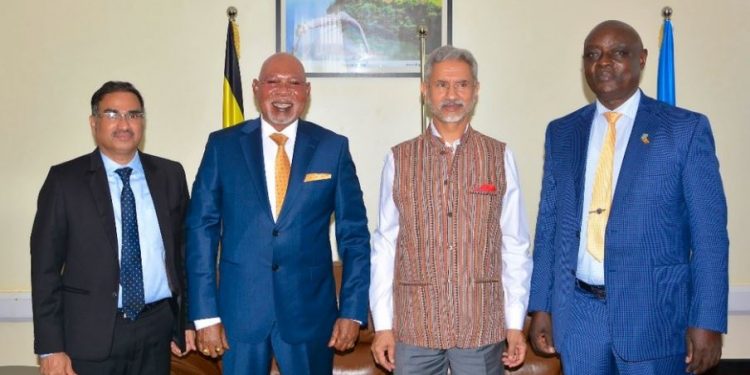 EAM S Jaishankar with Ugandian Foreign Minister Gen Jeje Odongo (Image: DrSJaishankar/Twitter)