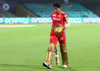 Raj Angad Bawa of Punjab Kings walks back after dismissle during match 3 of the TATA Indian Premier League 2022 (IPL season 15) between the Punjab Kings and the Royal Challengers Bangalore held at the DY Patil Stadium in Mumbai on the 27th March 2022

Photo by Rahul Goyal / Sportzpics for IPL