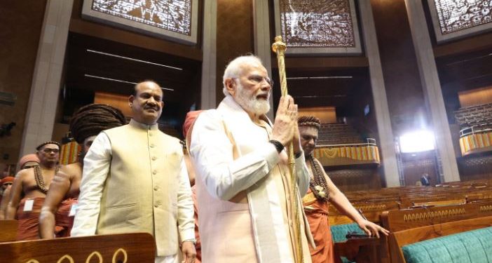 PM Narendra Modi and Lok Sabha speaker Om Birla during the inauguration ceremony of new parliament building (Image: narendramodi/Twitter)