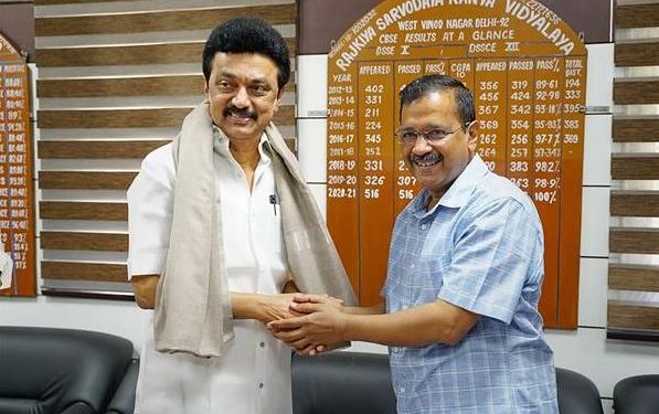 Tamil Nadu's CM MK Stalin with Delhi's CM Arvind Kejriwal (Image: PTI)