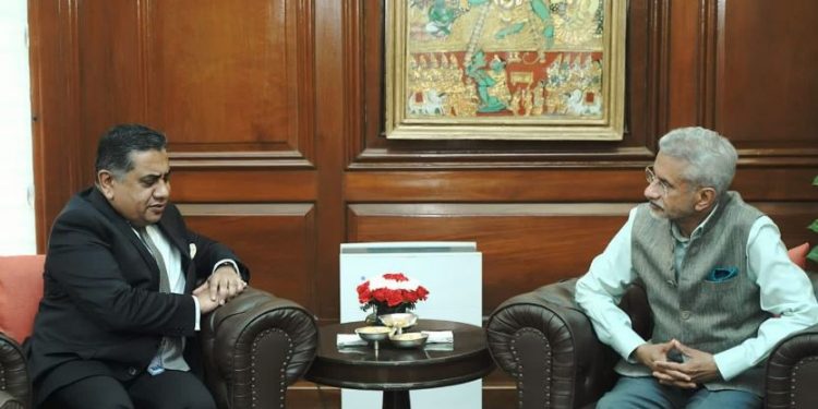 EAM S Jaishankar in discussion with British minister Tariq Ahmad (Image: MEAIndia/Twitter)