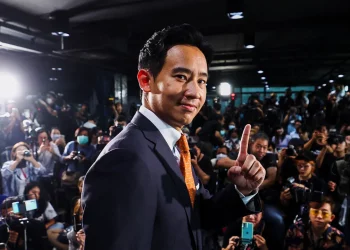 Move Forward Party leader and prime ministerial candidate, Pita Limjaroenrat, attends a press conference following the general election, at the party's headquarters in Bangkok, Thailand, May 15 (Reuters)