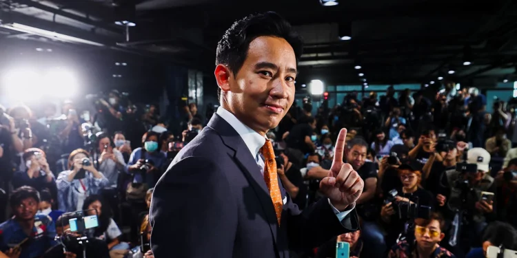 Move Forward Party leader and prime ministerial candidate, Pita Limjaroenrat, attends a press conference following the general election, at the party's headquarters in Bangkok, Thailand, May 15 (Reuters)