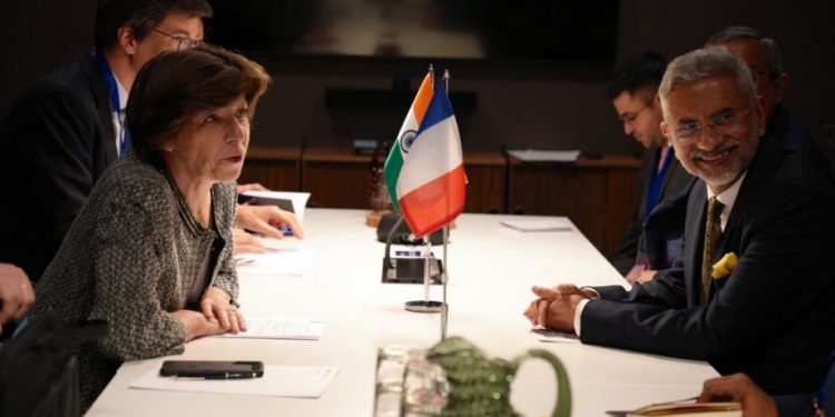 EAM S Jaishankar holds bilateral discussion with his French counterpart Catherine Colonna on the sidelines of European Union Indo-Pacific Ministerial Forum meeting in Stockholm (Image: DrSJaishankar/Twitter)