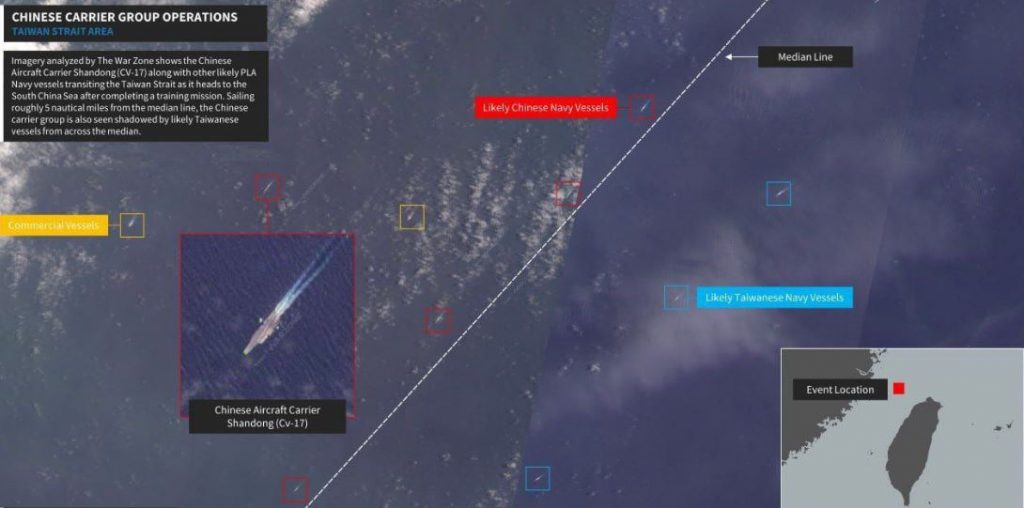 Chinese Aircraft Carrier Shandong (Cv-17) near China - Taiwan Median Line in South China Sea