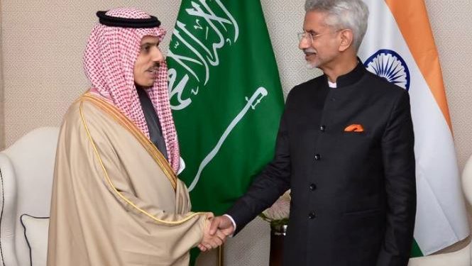 EAM S Jaishankar with Saudi Foreign Minister Faisal bin Farhan at BRICS Foreign Ministers' Meeting in South Africa (Image: DrSJaishankar/Twitter)